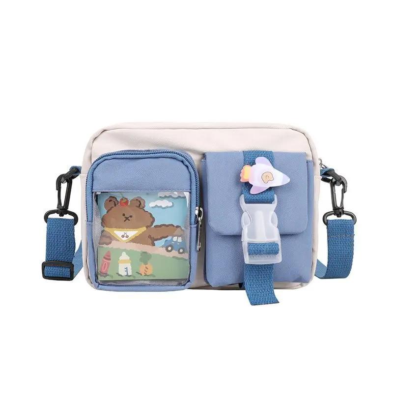 

Сумка Kawaii для девочек, студенческая маленькая нейлоновая сумка, многокарманная, прозрачная, через плечо, женская, новая сумка через плечо синий