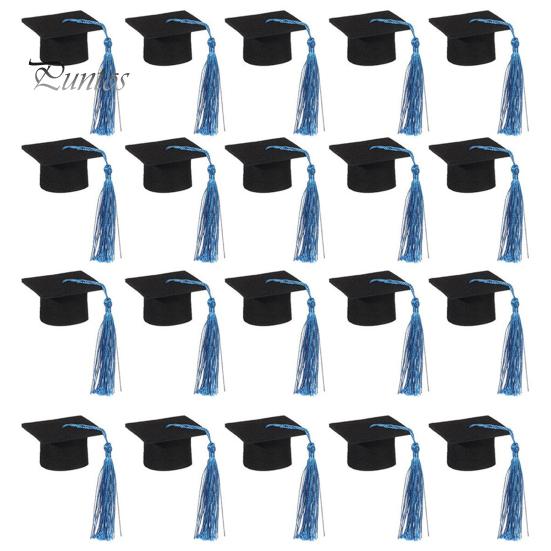 

20 шт., фетровая мини-выпускная шляпа бакалавра с кисточками, праздничный Топпер для бутылки вина, товары для выпускного вечера синий