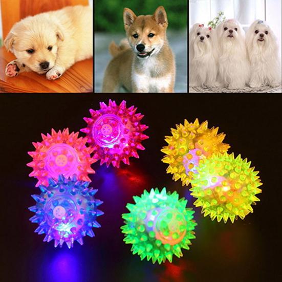 Dog Puppy Cat Pet LED Squeaky Rubber Chewing Bell Ball Hedgehog Fun Toys