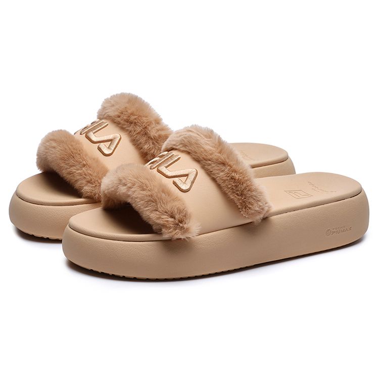 Fila Donut Thick Sole Plush Fashion Slide Sandals Women Sandals Brown F12W221507FDM
