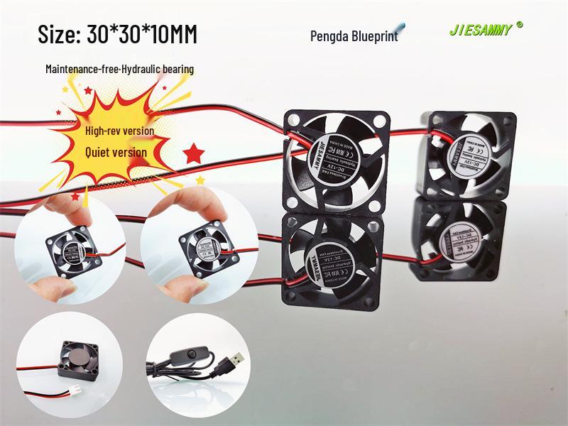 JIESAMMY Silent Hydraulic Bearing 3010 Micro Cooling Fan, High RPM, 3CM, USB, 24V/12V/5V 24V High RPM 2.54 Connector