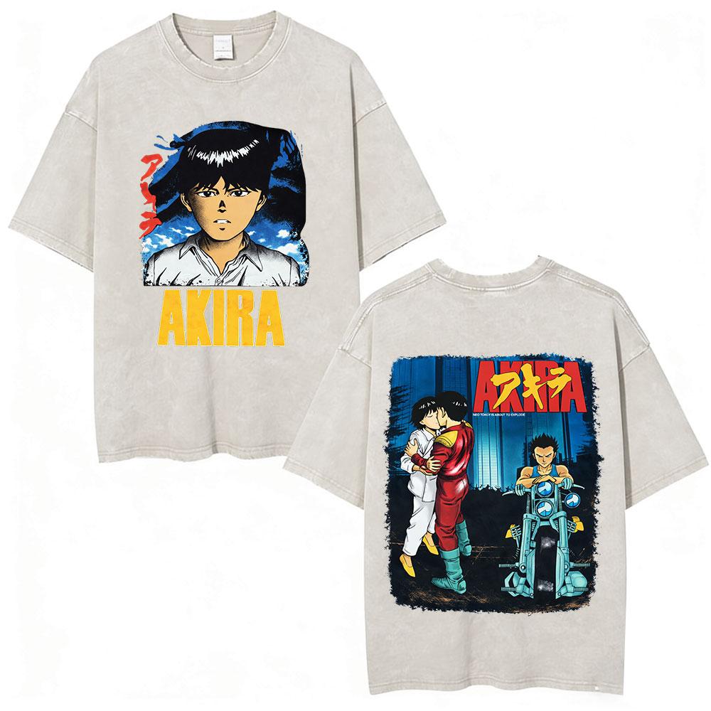 Anime Akira Vintage Washed T Shirts 90s Manga Shotaro Kaneda Graphic Tshirt Men Women Clothing Cotton Casual Oversized Tshirts