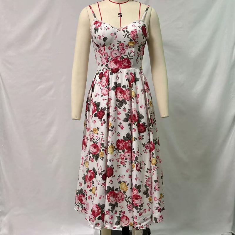 

Fashion Wind New Sexy Sling Waist Trimming Printing Dress Printed Suspension Sexy Dress Color XL