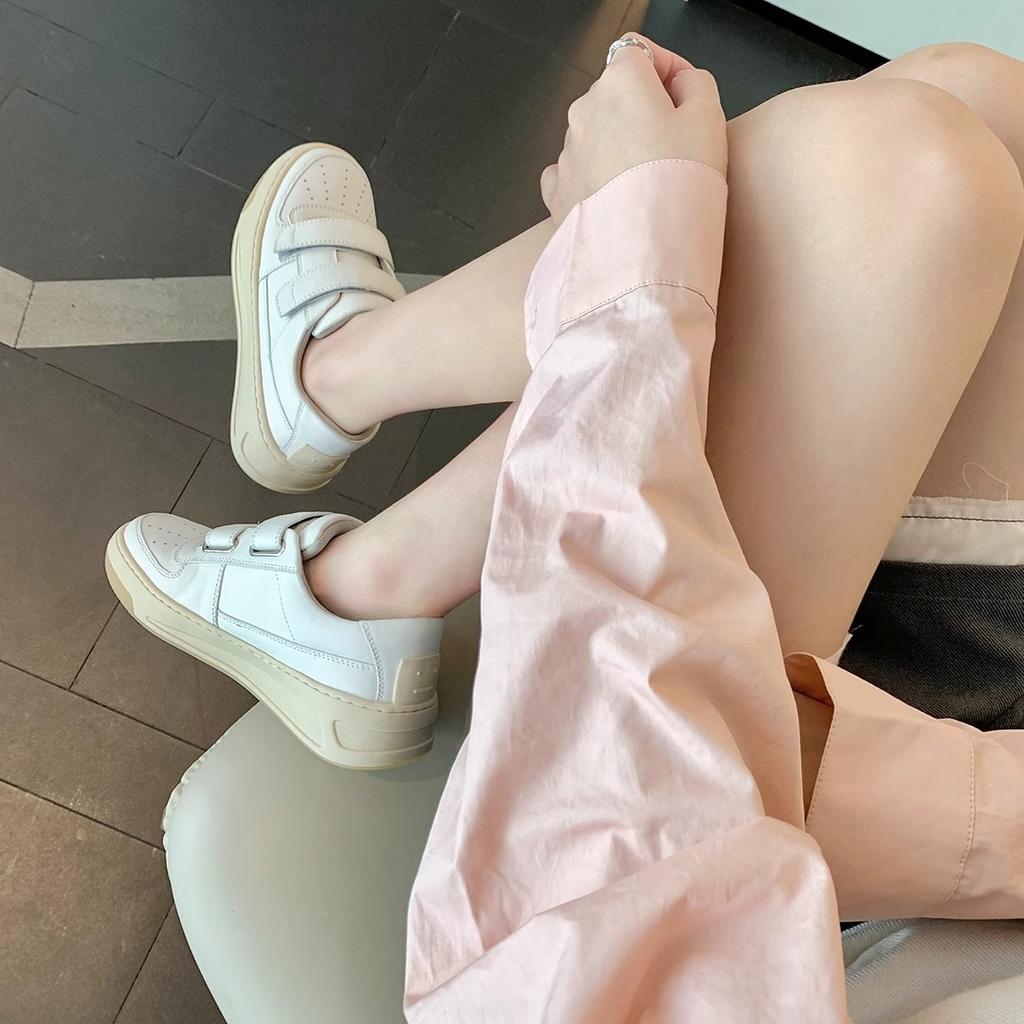 Velcro platform sports casual little white shoes women's 2025 spring and autumn new leather round head height increase and thin board shoes