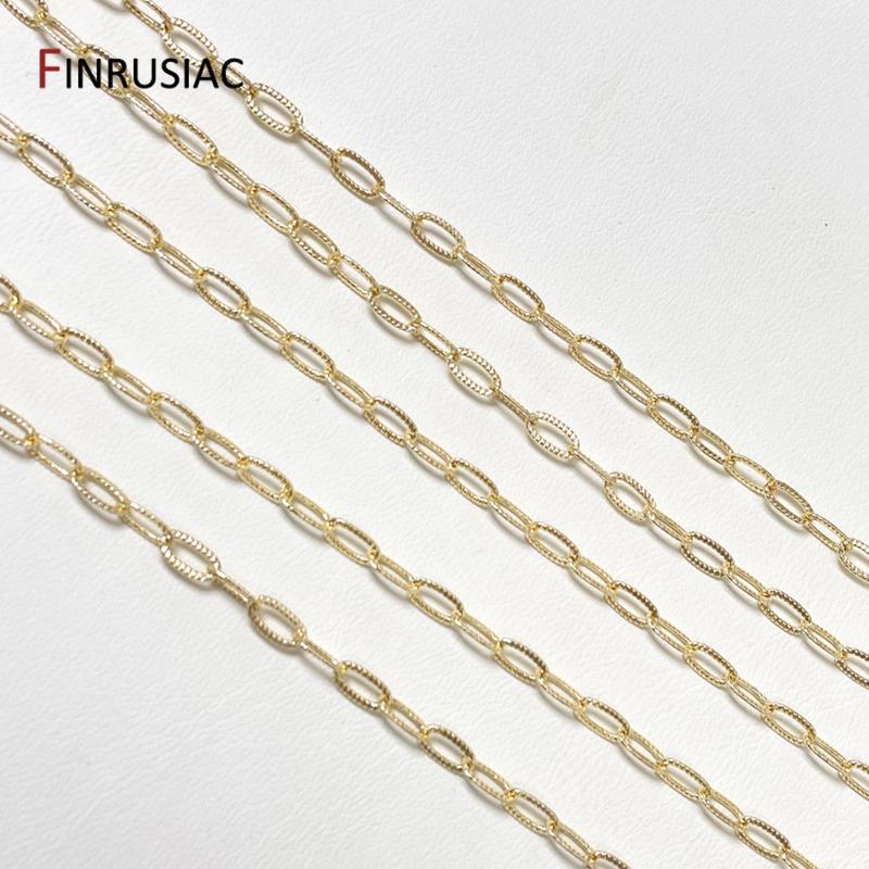 2.5*6mm 14K Gold Plated Chain Embossed Thin Cuban Chain For DIY Bracelet Necklace Jewelry Making Material