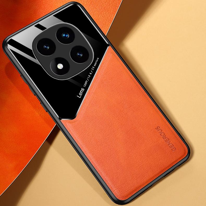 

Кожаный чехол с текстурой для Xiaomi Redmi Note 14 Pro 5G Note 14 Pro+ Plus, чехол с автомобильным магнитным держателем-присоской, чехол Fundas Capa Redmi Note 14 Pro+ 5G (Global) оранжевый