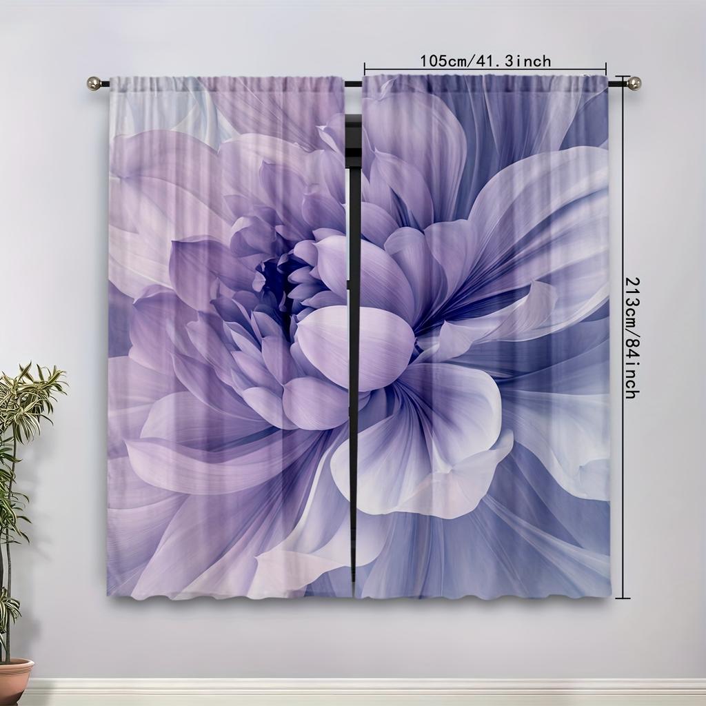 Set Of 2 Elegant Curtains Soft Lilac Grey Abstract Floral Design Exuding Tranquil Atmosphere Sheen Fine Detailing Curtain Polyester