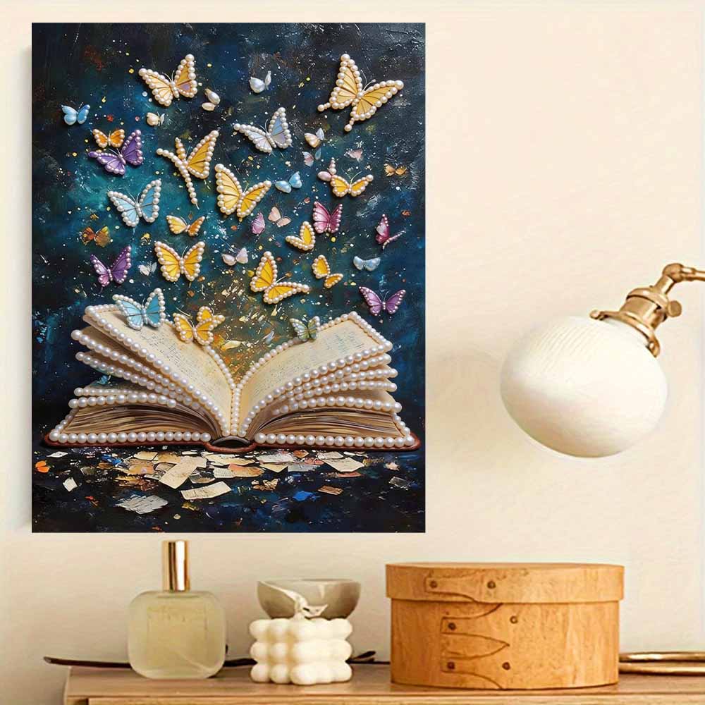 DIY 5D Butterflies in The Book Pearl Art Kit No Frame Pearl Diamond Painting for Adults 30x40cm Floral Gem Art for Home Wall Decoration & Craft Gift