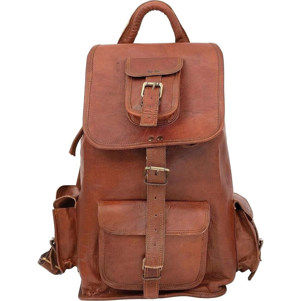 Genuine Goat Leather Rucksack Vintage Backpack Travel Bag Men's Laptop