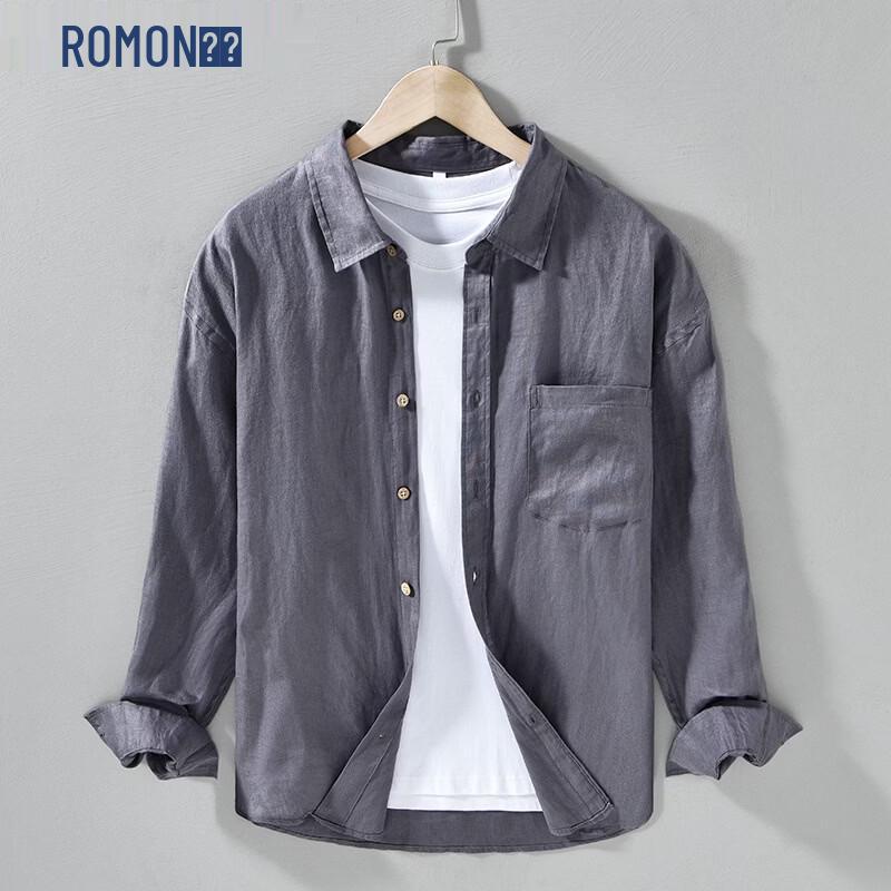 ROMON Men's Linen Long Sleeve Casual Shirt