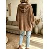 Damska gładka welurowa bluza z kapturem i rękawem 3/4, casualowy top hoodie na jesień zimę