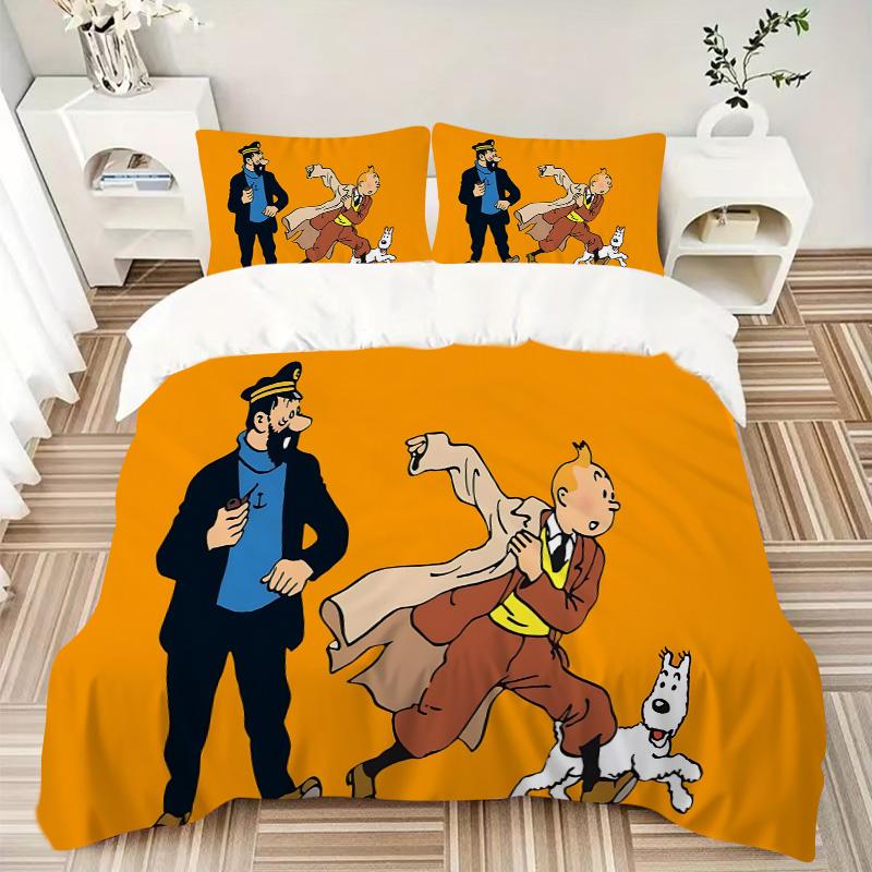 Tintin'S Adventures Orange Land Print 3Pcs Bedding Setduvet Cover With 2 Bedropillowcase Home Birthday Gift