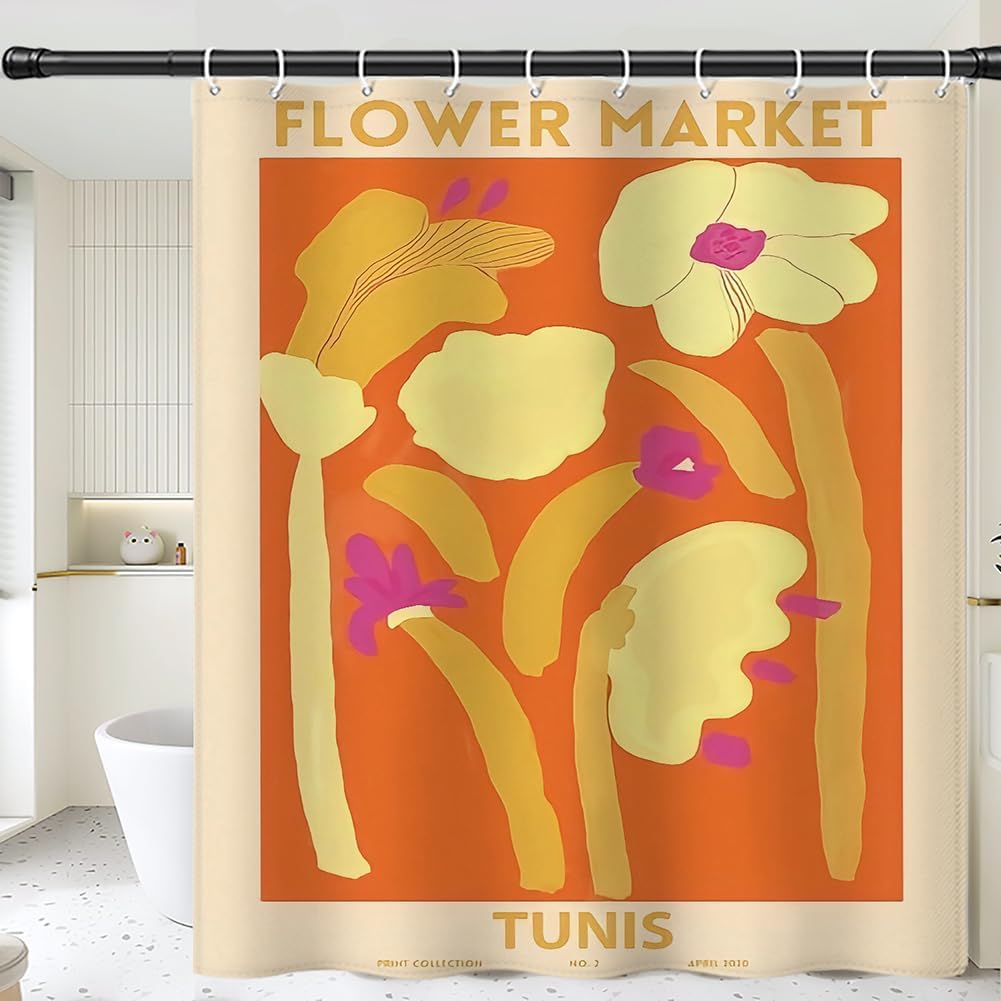 

Green Abstract Floral Shower Curtain, Matisse Inspired Modern Bathroom Decor, Waterproof Fabric Bath Curtain with Hooks 90x180CM