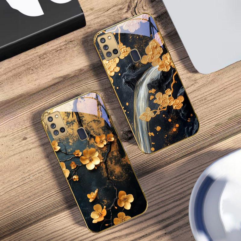 Goldener Zweig For Samsung A 31 32 A33 A34 35 14 A15 13 16 25 26 50 52 53 54 55 56 70 71 72 73 Goldene Glas-Handyhülle