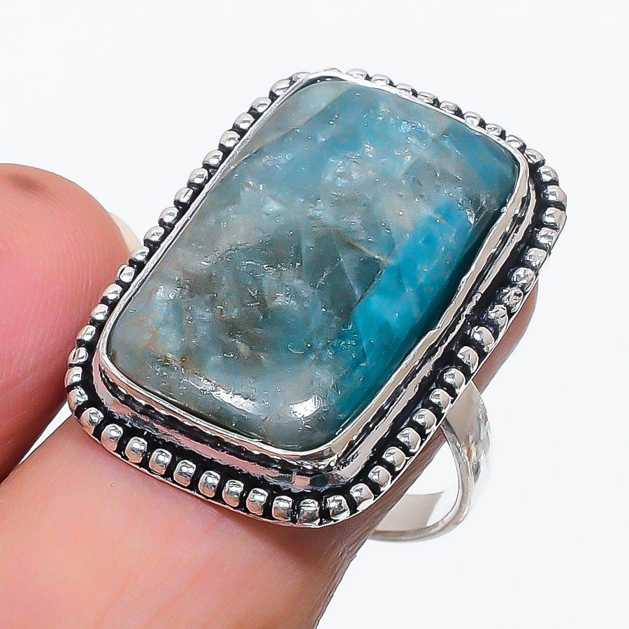 

Natural Blue Apatite Gemstone 925 Sterling Silver Jewelry Ring Size 9.5 o2m71