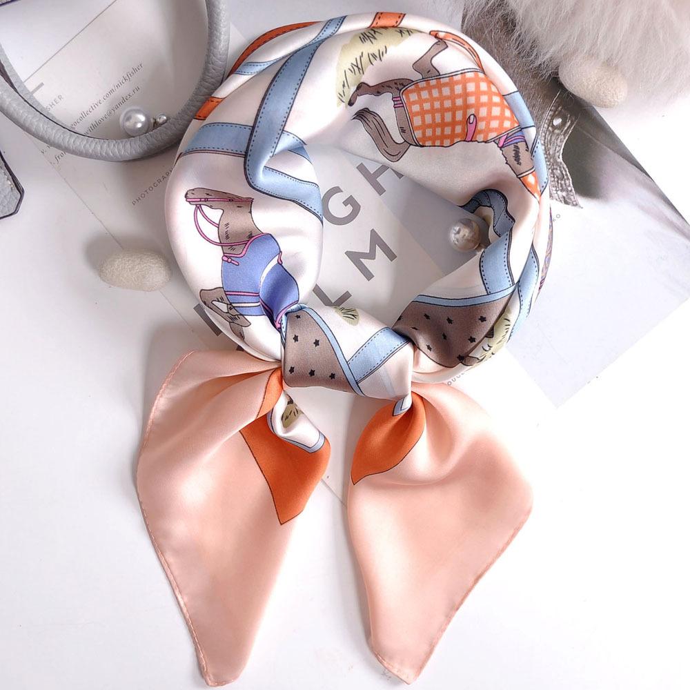 Luxury Apricot Print 70*70cm Silk Square Scarf Women Soft Satin Hairband Neckerchief Tie Female Headband Foulard Bag Ribbon Gift