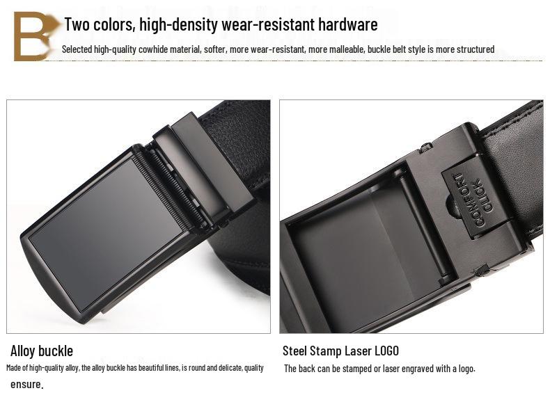 Men's Casual Anti-Pull 3.5 Automatic Buckle Two-Layer Cowhide Belt