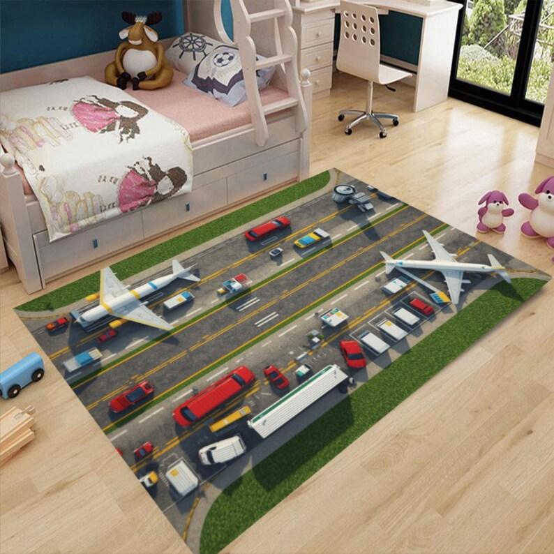 

Airport Play Rug Kids Room Carpet Car Plane Rug Nascar Track Car Rug Playroom Carpet Road Map Rug Washable Rugs Non-Slip 40X60cm
