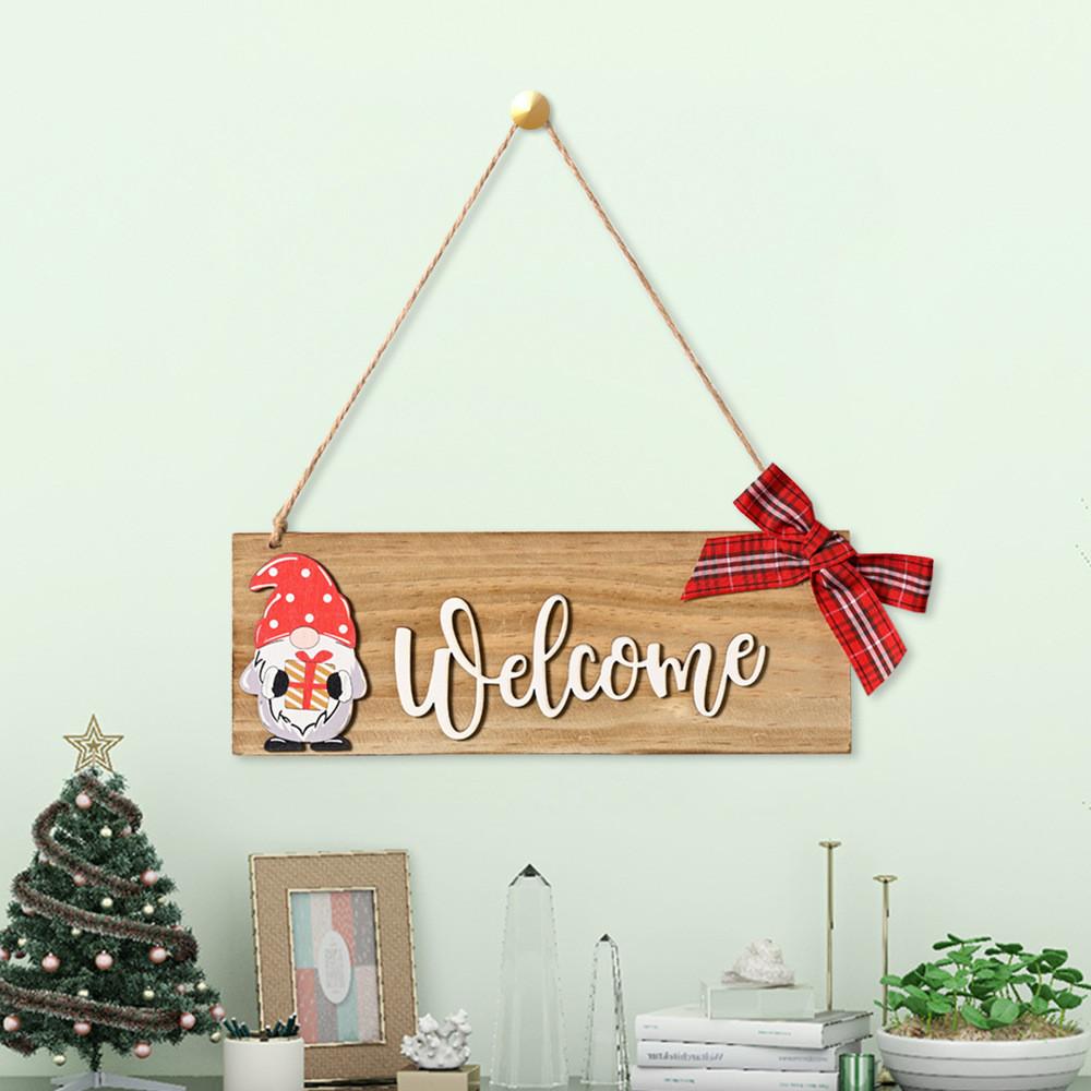 Wooden Christmas Unique Ornament Gnome Door Sign With Gift Box Rudolf Design For Festivities
