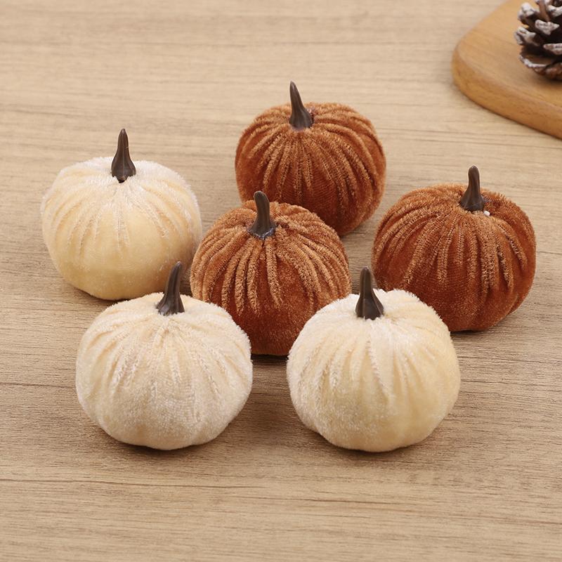 Thanksgiving Flannel Pumpkin Model Artificial Pumpkins for Halloween Party Table Decoration Autumn Fall Home DIY Craft Wreath