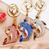 Backpack Keychain Sparkling Rhinestone Dolphin Keychain Charm Crowned Decorative Key Holder Wallet Backpack Accessory for Car