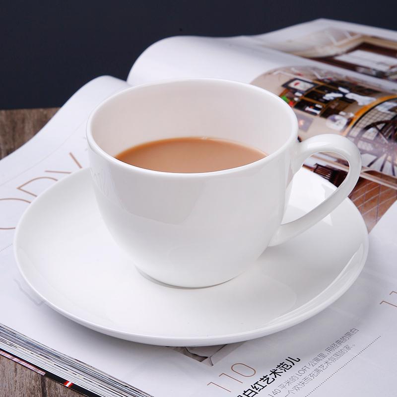 Simple Bone China Coffee Cup and Saucer Pure White Creative Ceramic Coffee Cup Flower Tea Cup Household 150ml Milk Cup Water Cup