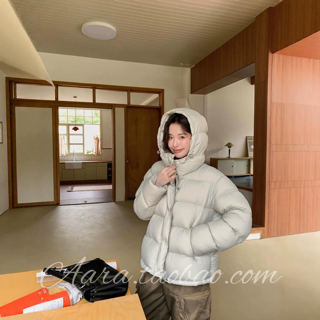 New white duck down hooded short down jacket women's loose bread jacket thickened warm jacket