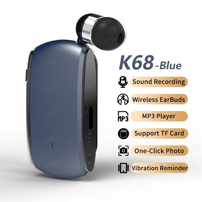 

K68 Lavalier Business Headset Bluetooth 5.3 EarBuds Поддержка записи встреч MP3 TF Card Play HIFI Наушники с микрофоном Шумоподавление синий