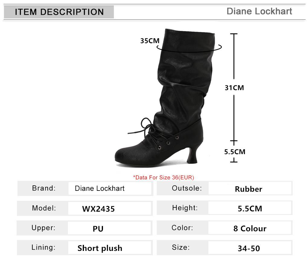 Fashion Women's Autumn Winter Pleated Knee-High Boots Pointed Toe Stilettos Lace-Up High-Top Sexy Shoes for 34-50 Size Range