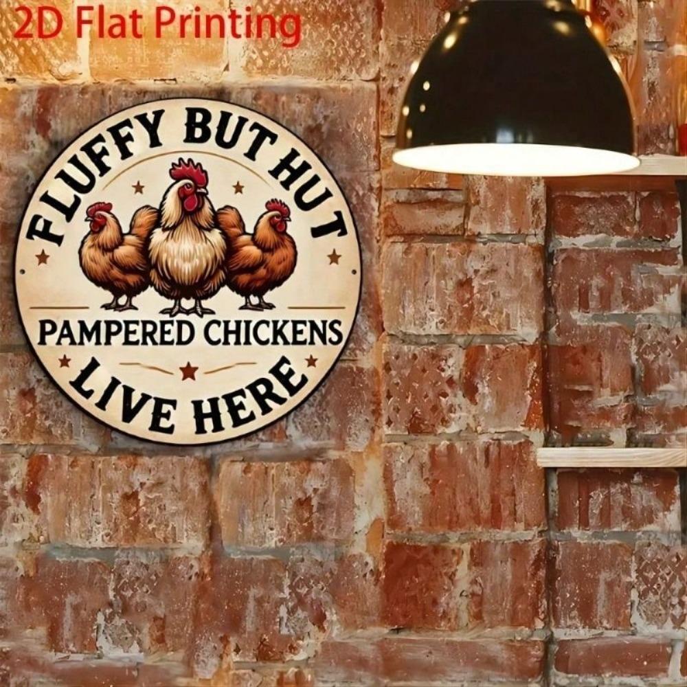 Vintage Metal Wall Art Rooster Stars Round 8 Inch Tin Sign Kitchen Decor