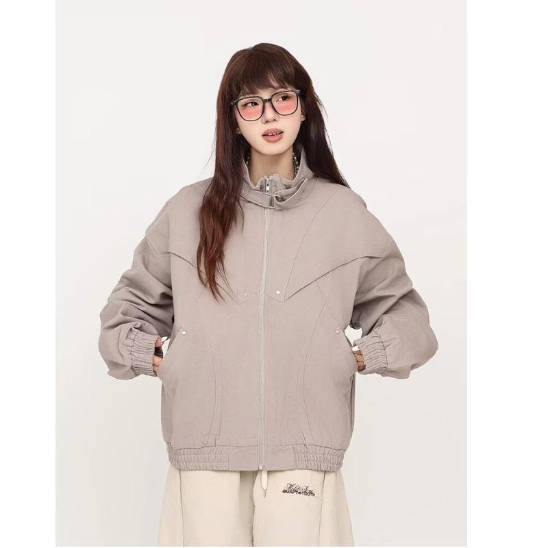 

Женская куртка в стиле ретро, деконструированная рабочая одежда - Свободный крой, воротник-стойка, коллекция весна 2025 XL серый