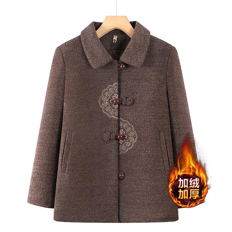 Middle-aged Mother Autumn and Winter Coat Fleece Thickened Mink Coat the Elderly Women's Clothing Grandma Tang Clothing Woolen Top
