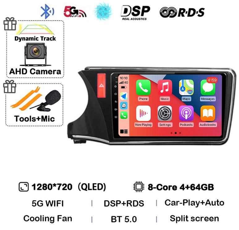 Android 14 Carplay Auto Car Radio For Honda CITY 2014 2015 2016 2017 2018 2019 Multimedia Stereo Player GPS 4G+WIFI 360 Camera