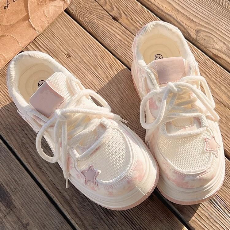 Star Women's Summer Breathable Mesh Mesh Shoes, New Shoes with Skirts, Versatile Platform Sports Board Shoes