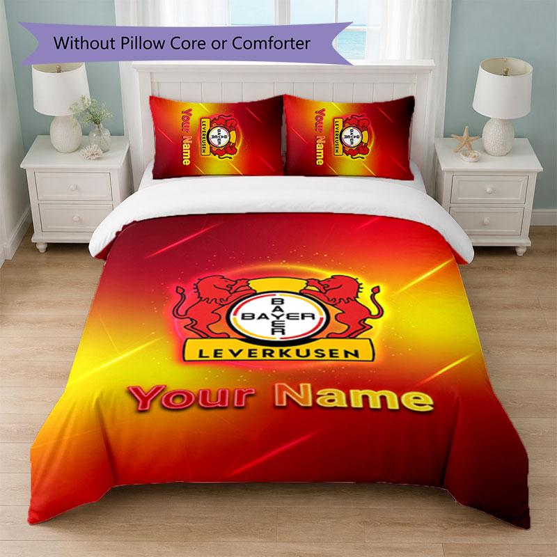 Bayer Leverkusen Football Custom Name Text Bedding Set 1 Duvet Cover+2 Pillowcases Soccer Logo Personalized Gift For Special Occasion Bedroom Decor