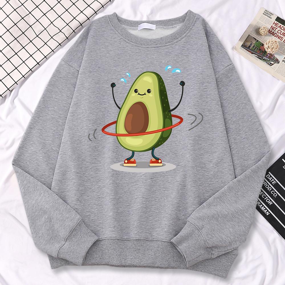 Casual Trend Women Pullovers Avocado Exercise And Rotation Printing Hoodies Soft Sweatshirt Loose Warm Female Clothes