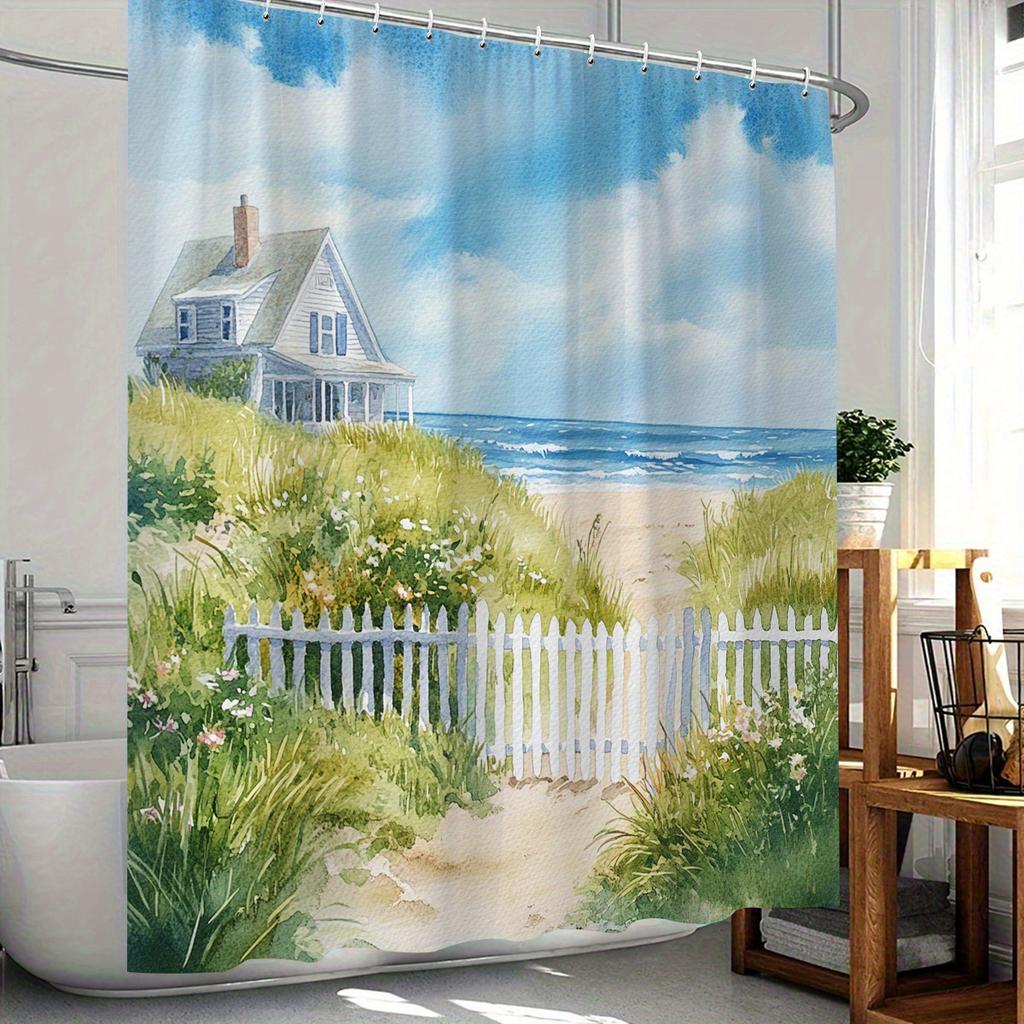 1 Piece High Quality Polyester Shower Curtain - Summer Healing Beach House Theme, the perfect bathroom decor for all seasons