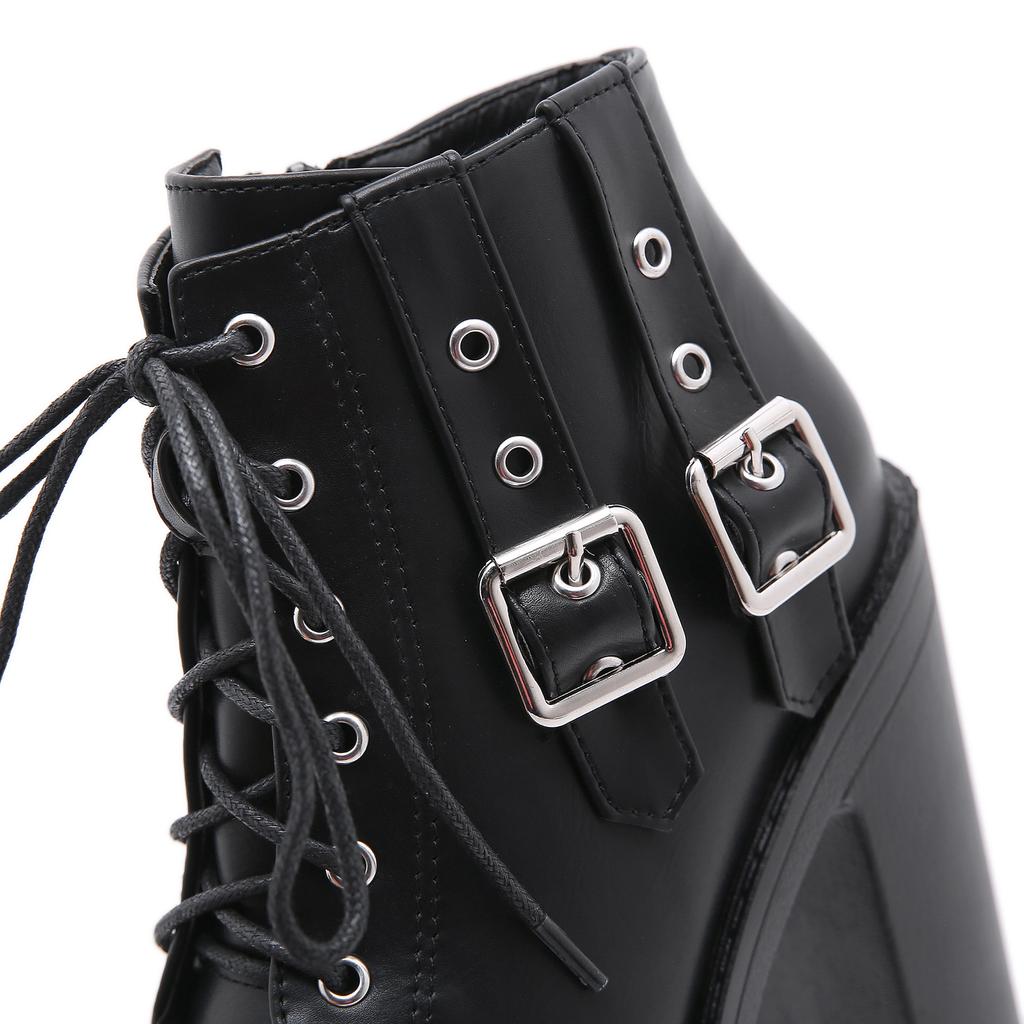 Autumn and winter large size strap platform women's shoes thick high heels short boots