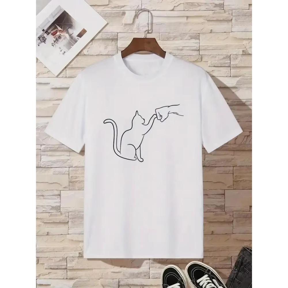 Cat Round Neck T-shirts, Causal Tees, Short Sleeves Tops, Men's Summer Clothing