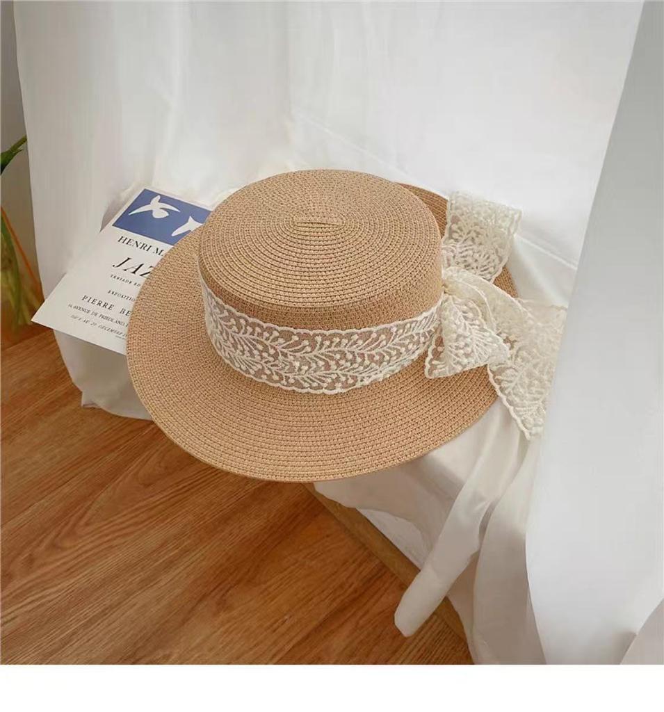 New bow lace straw hat women's summer seaside beach vacation sun hat large brim sun protection hat