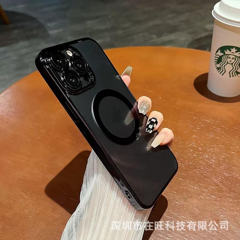 Applicable to iPhone16Promax crystal transparent magnetic suction hard mobile phone case Apple 15 with its own lens film 13 protective case 11