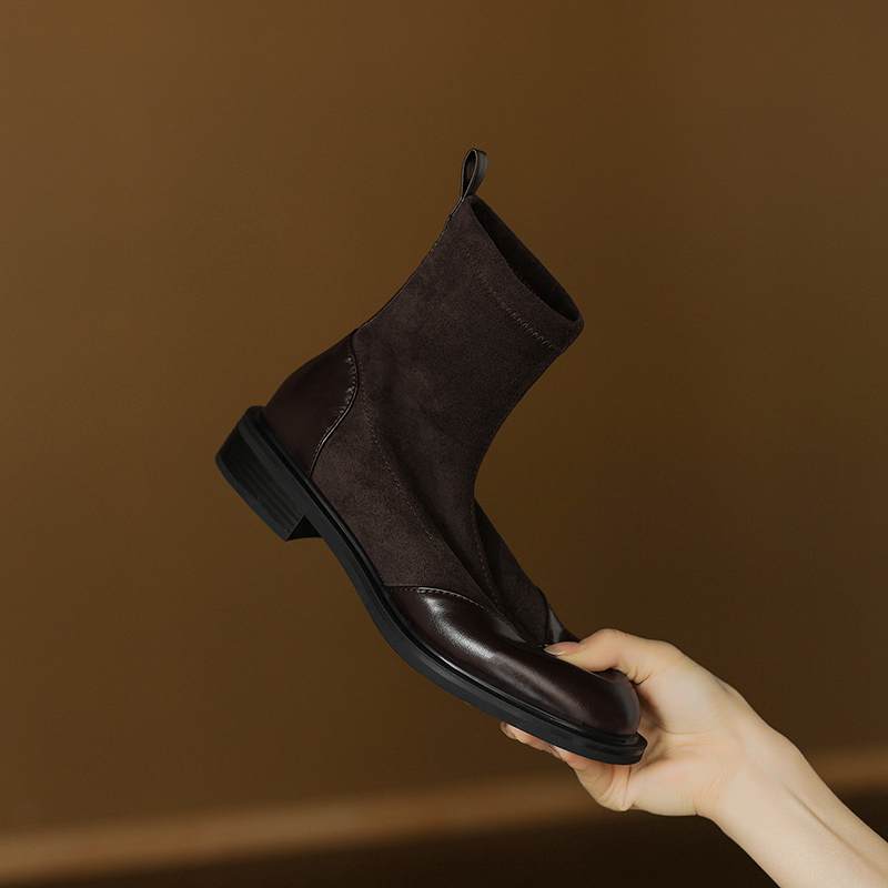 Krazing Po Microfibră Flock Iarnă Vârf Rotund Mărimea 33 Ghete Chelsea Mărimea 43 Fermoar Calitate Înaltă Tocuri Joase Botine