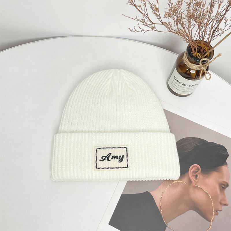 Big head circumference knitted wool hat men's winter outdoor cold and warm pullover hat simple letter bag head cold hat