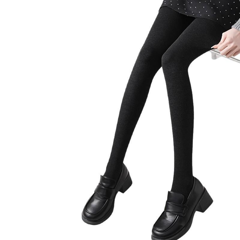 Women's High-Waisted Fleece-Lined Vertical Stripe Cotton Tights for Autumn/Winter - Thick, Foot-Covering Base Layer Pants