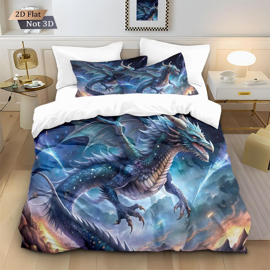 Dangerous Dragon Duvet Cover Set 2/ 3Pcs Quilt Cover Set Dragon Bedding Set Machine Washable Single Double King