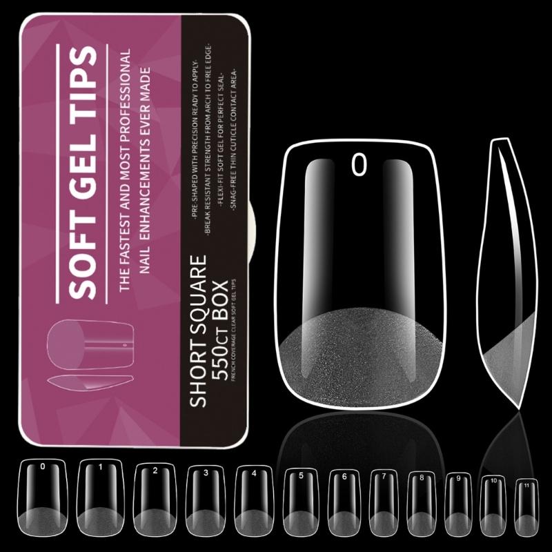 Średnie Kształt Migdała Końcówki Żelowe do Paznokci 550 SZT Wstępnie Wytrawione Przezroczyste Sztuczne Paznokcie Manicure dla Profesjonalistów i Początkujących