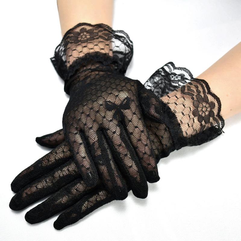 Bow Breathabl Tulle Mittens Short Lace Gloves Transparent Sunscreen