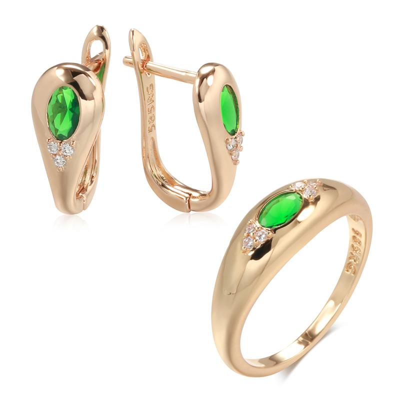 

Модні сережки, набори каблучок для жінок, смарагдовий овальний крій, натуральний циркон з рожевим золотом, розкішні повсякденні набори вишуканих ювелірних виробів 7