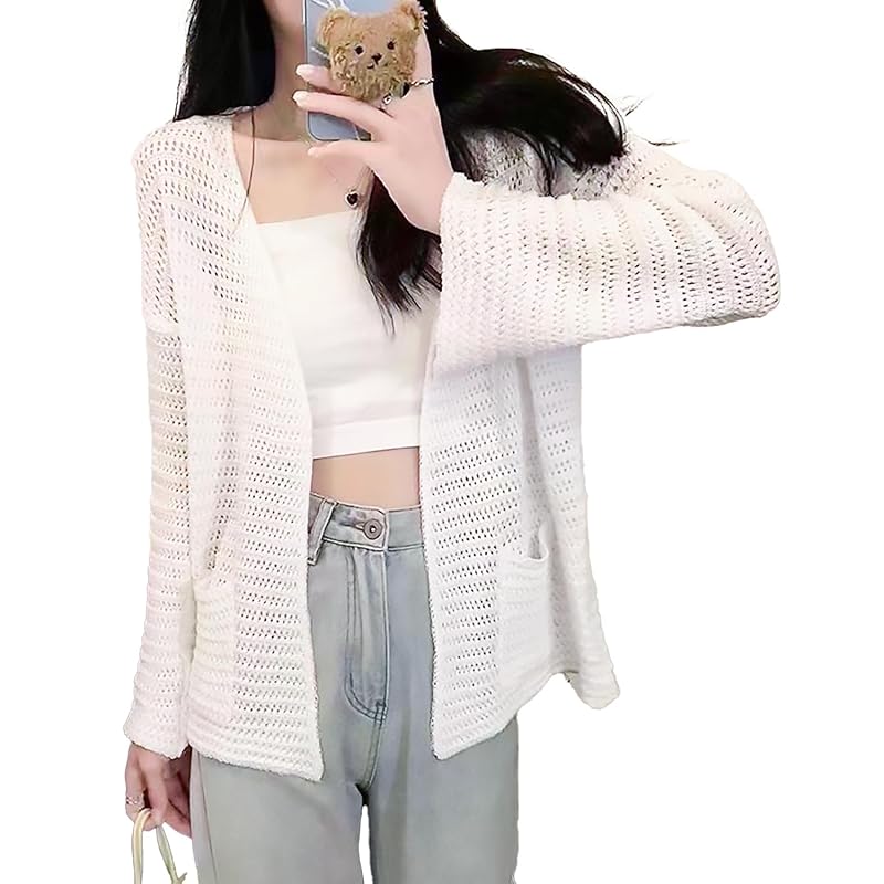 

[Lilly chocolate] Roughly cardigan ladies spring summer autumn spring/summer Openwork knitting key knitting summer cardigan Thin light Haori simple