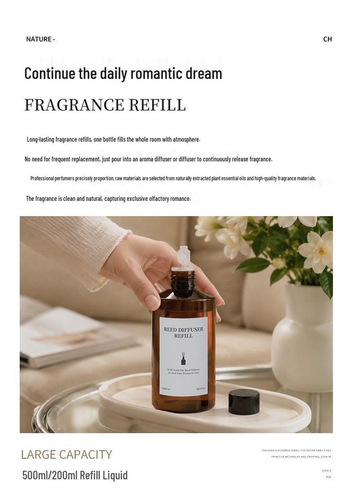 Recharge pour Diffuseur d'Arôme Sans Flamme 500ml - Parfumeur d'Intérieur Grande Capacité, Liquide Diffuseur 200ml.